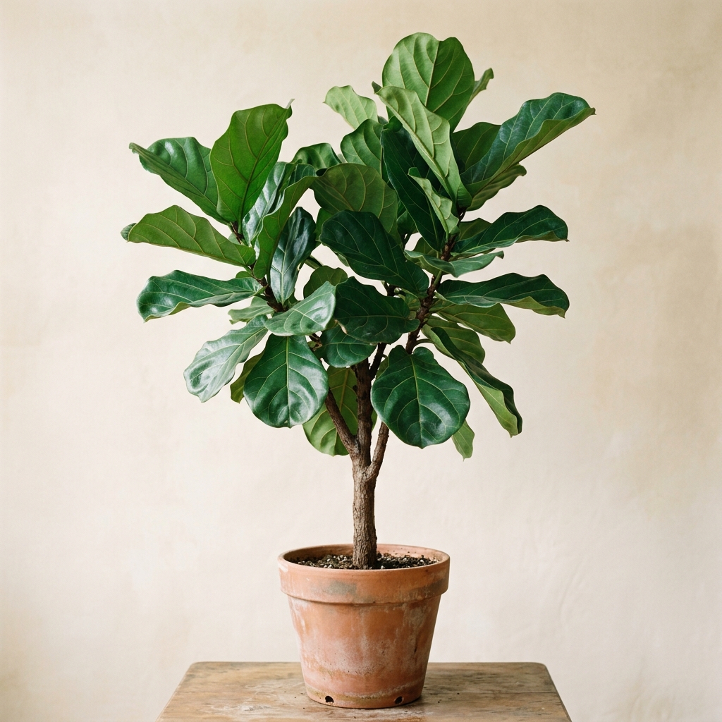 Ficus lyrata Fiddle Leaf Fig with sculpted deep-green leaves