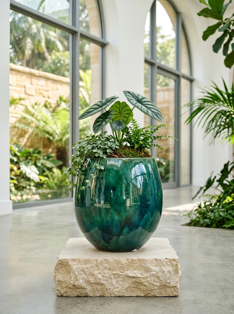 Glazed Botanical Egg Planter