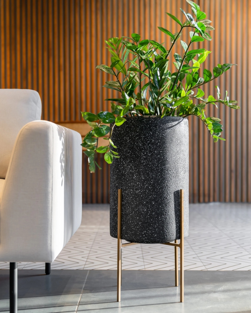 Speckled Terrazzo Cylinder on Brass Stand